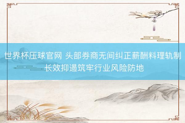 世界杯压球官网 头部券商无间纠正薪酬料理轨制 长效抑遏筑牢行业风险防地