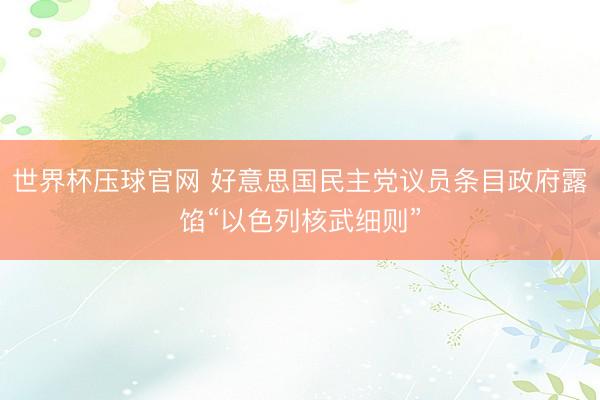 世界杯压球官网 好意思国民主党议员条目政府露馅“以色列核武细则”